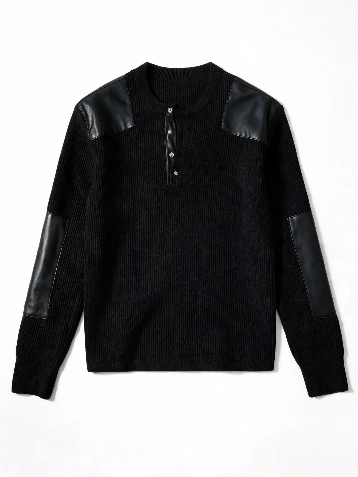 Opium Leather Patch Henley Schwarz - Fuga Studios