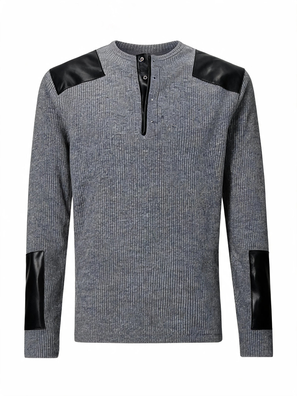 Opium Leather Patch Henley Grau - Fuga Studios