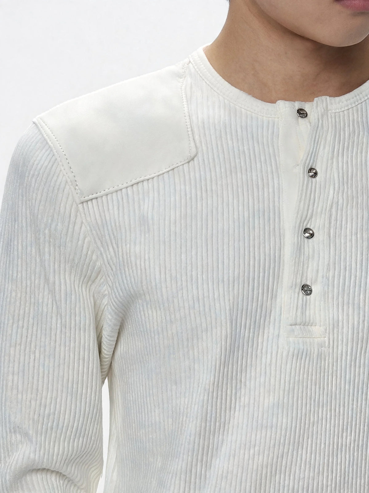 Opium Leather Patch Henley Weiß - Fuga Studios