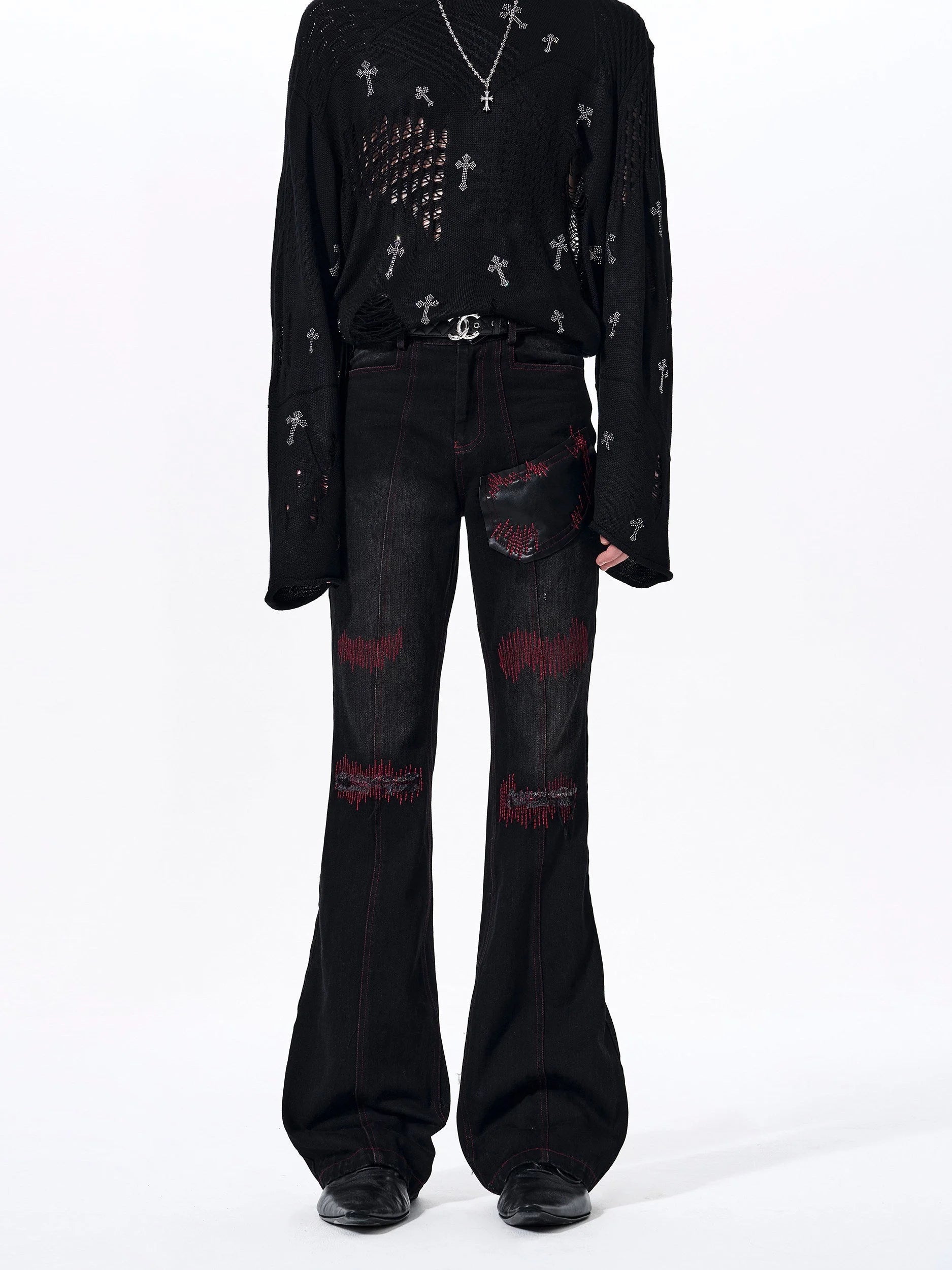 Placeholder Flared Denim Jeans Mens Patchwork - Fuga Studios
