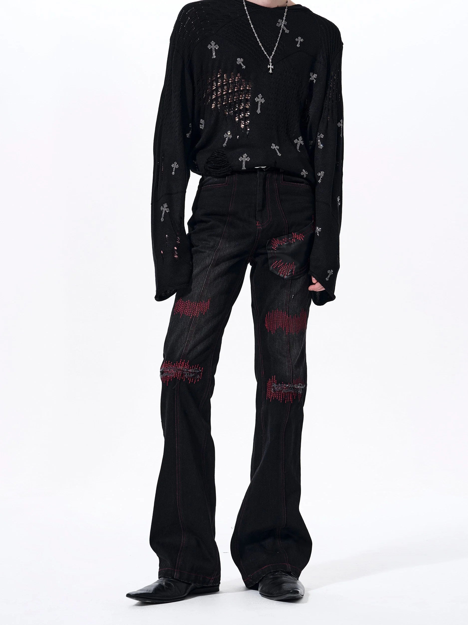 Placeholder Flared Denim Jeans Mens Patchwork - Fuga Studios