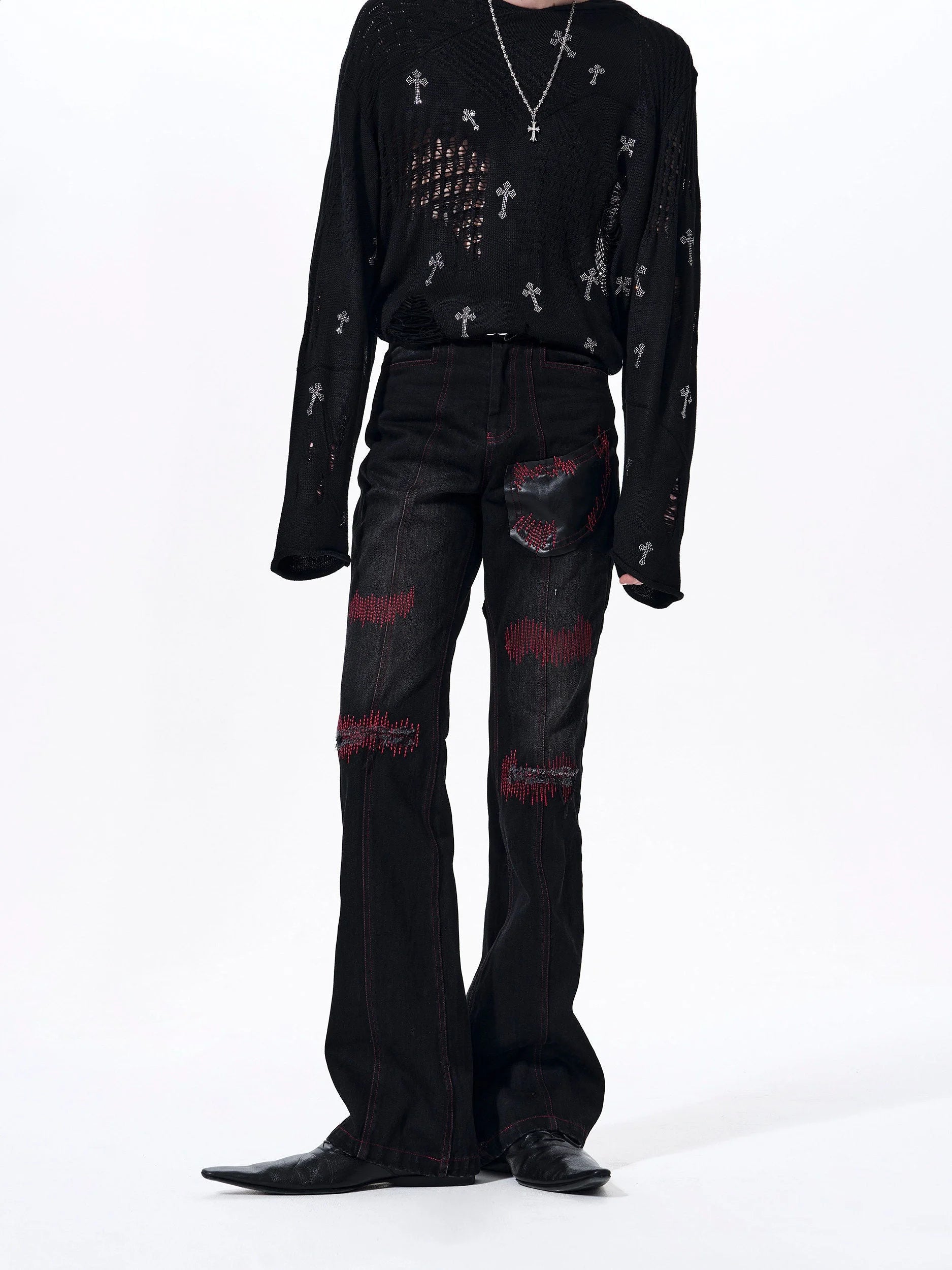Placeholder Flared Denim Jeans Mens Patchwork - Fuga Studios