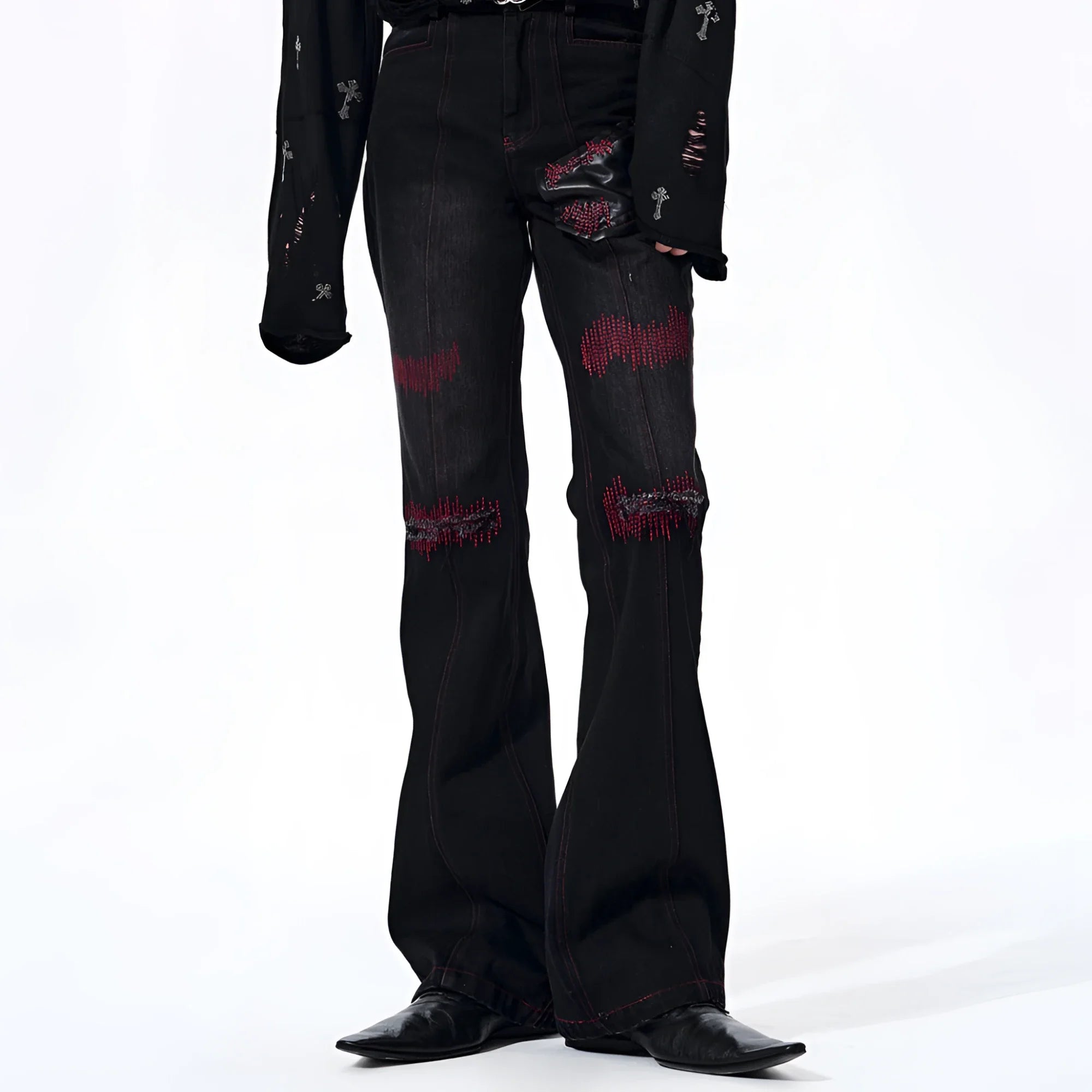 Placeholder Flared Denim Jeans Mens Patchwork - Fuga Studios