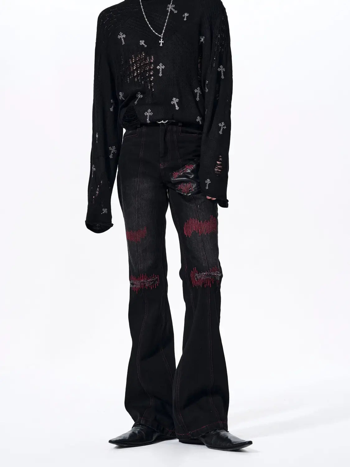 Opium Rhinestone Flared Denim Pants