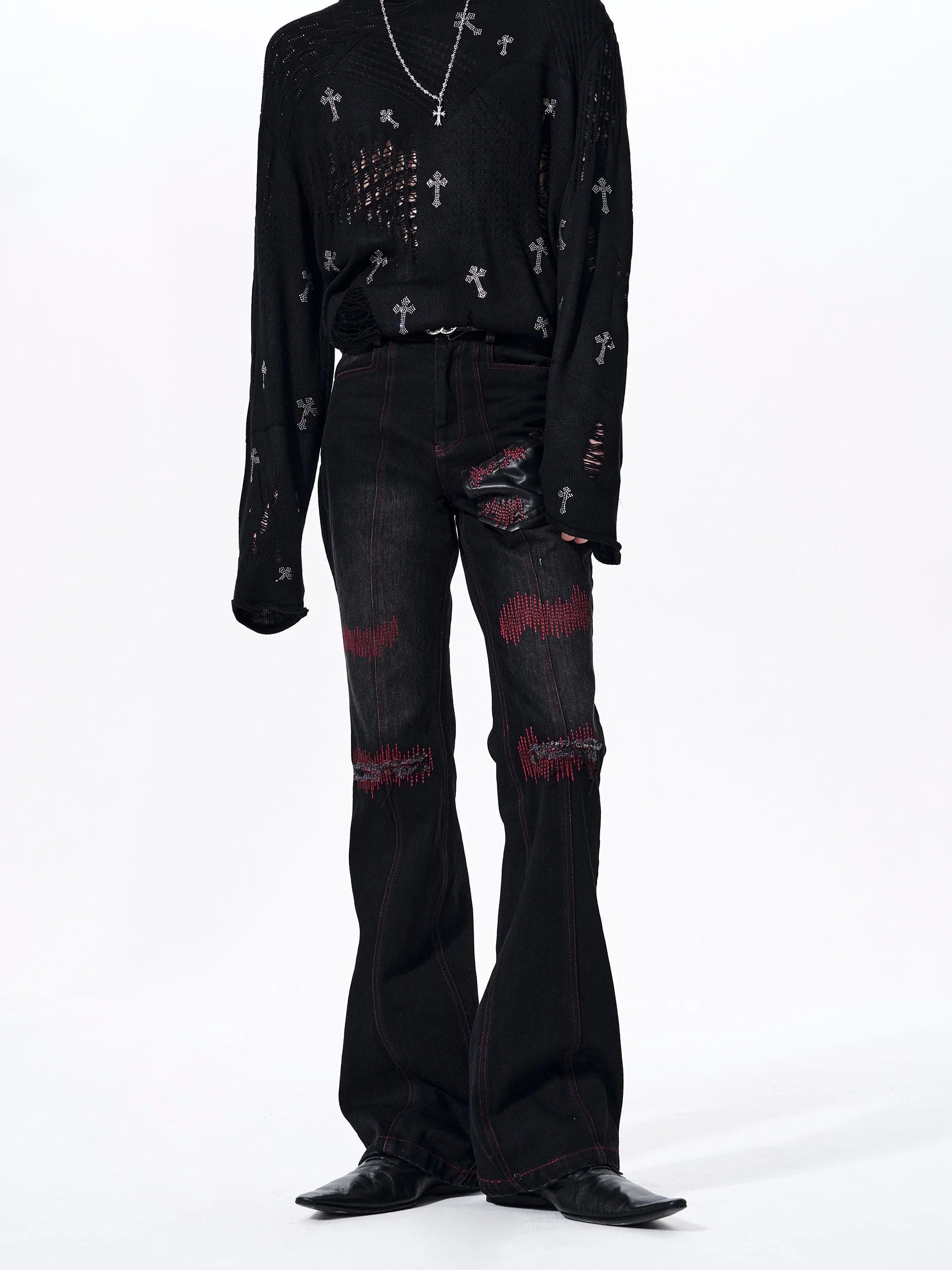 Placeholder Flared Denim Jeans Mens Patchwork - Fuga Studios