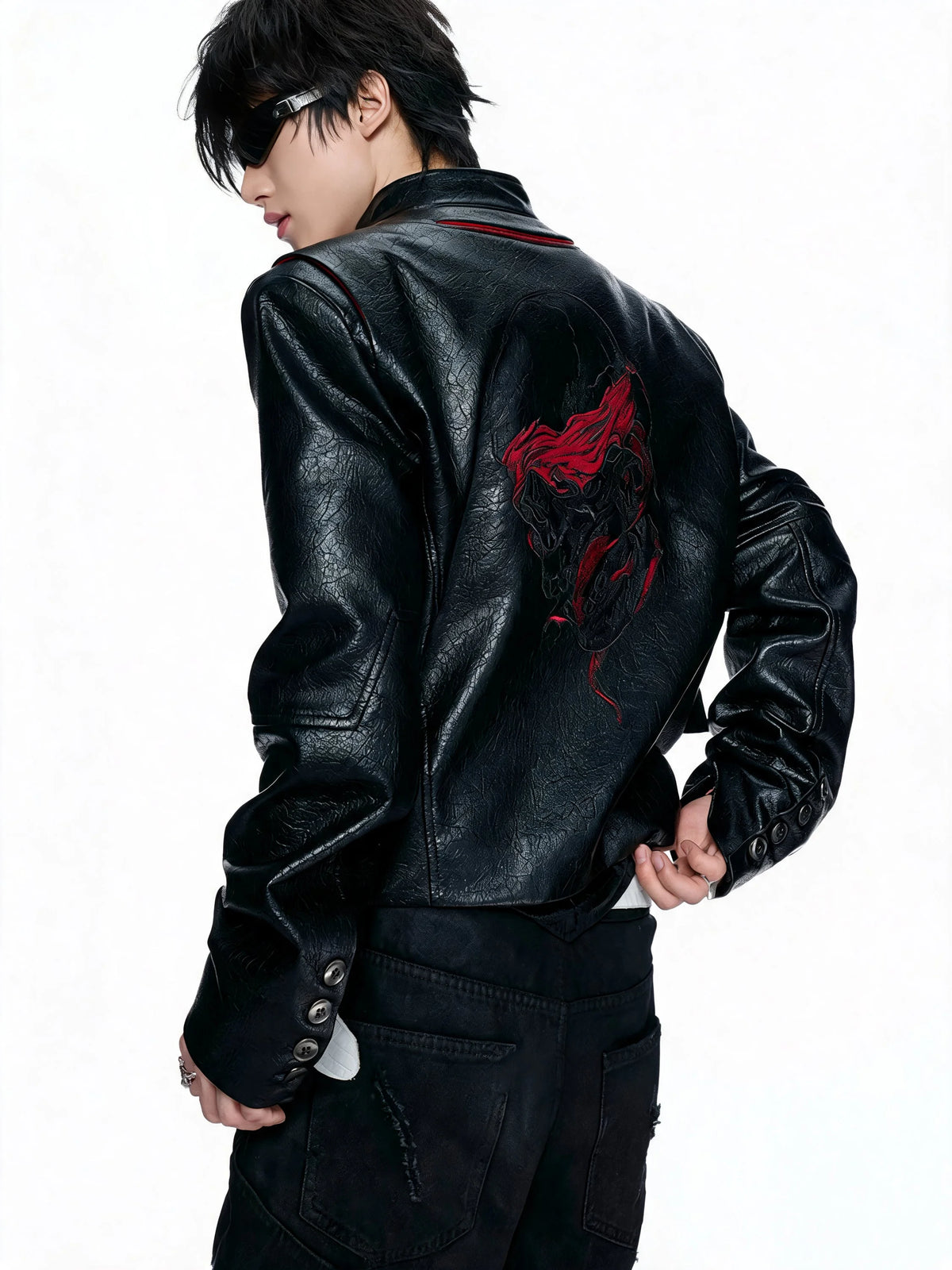 Opium Skull Leather Jacket Schwarz - Fuga Studios