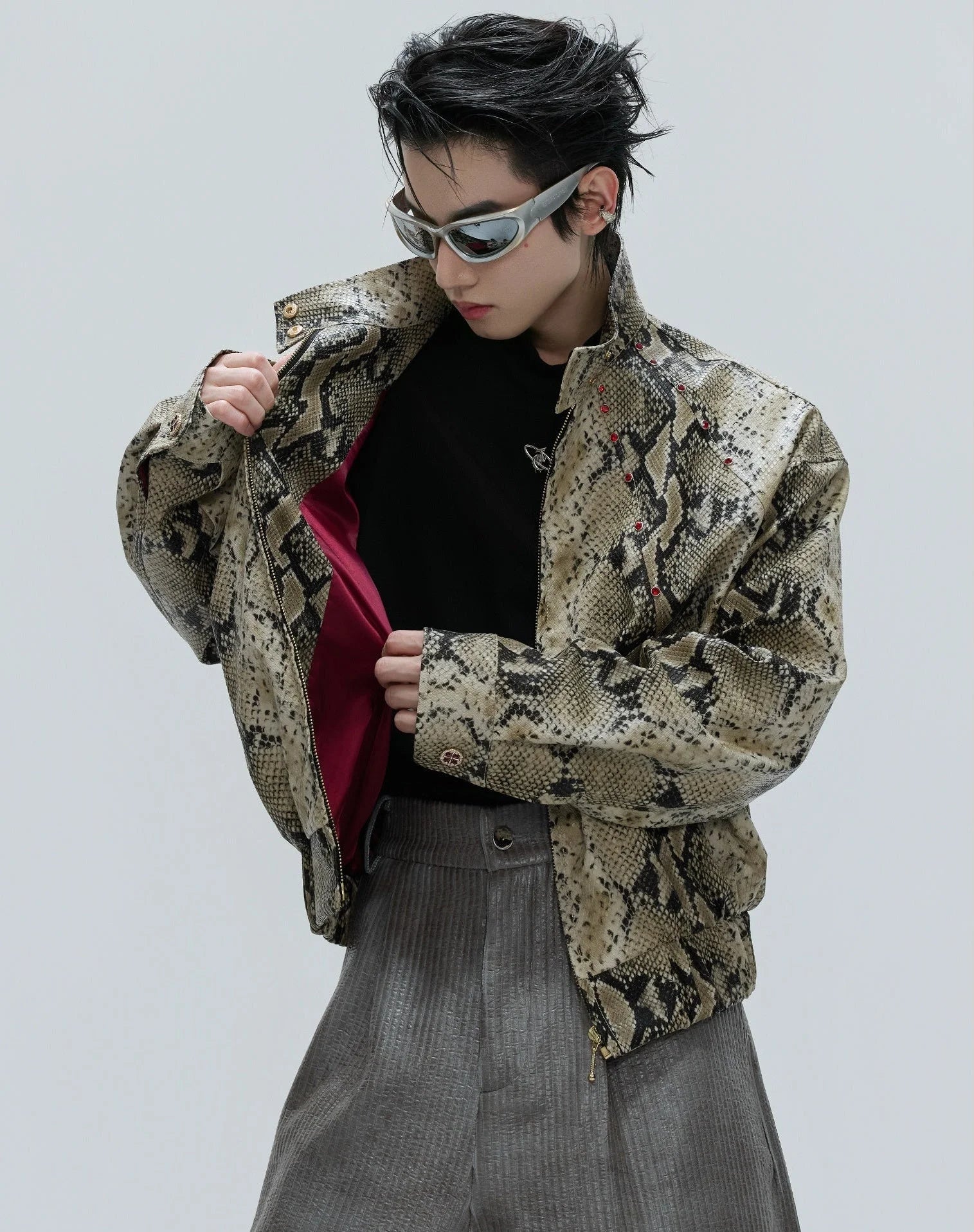 Opium Snakeskin Studded Bomber - Fūga-Studios