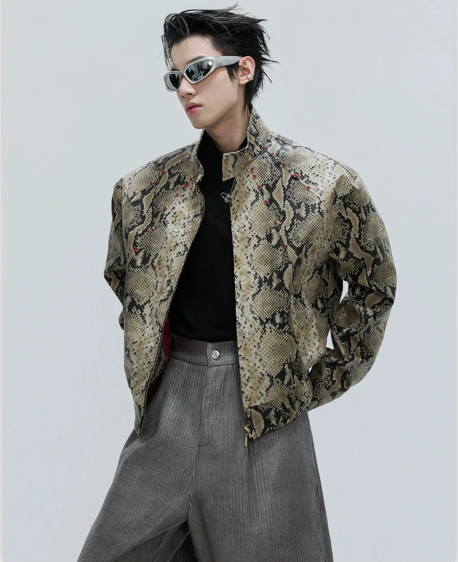 Opium Snakeskin Studded Bomber - Fūga-Studios