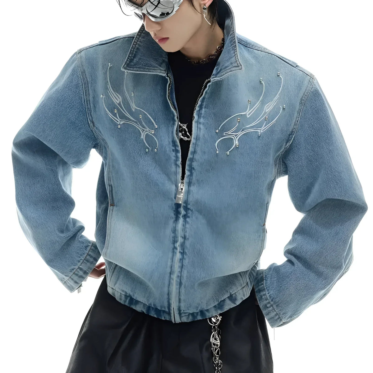 Opium Denim Jacket. Silver Embroidery, Cropped. | Fūga Studios Opium Denim Jacket. Silver Embroidery, Cropped. | Fūga Studios