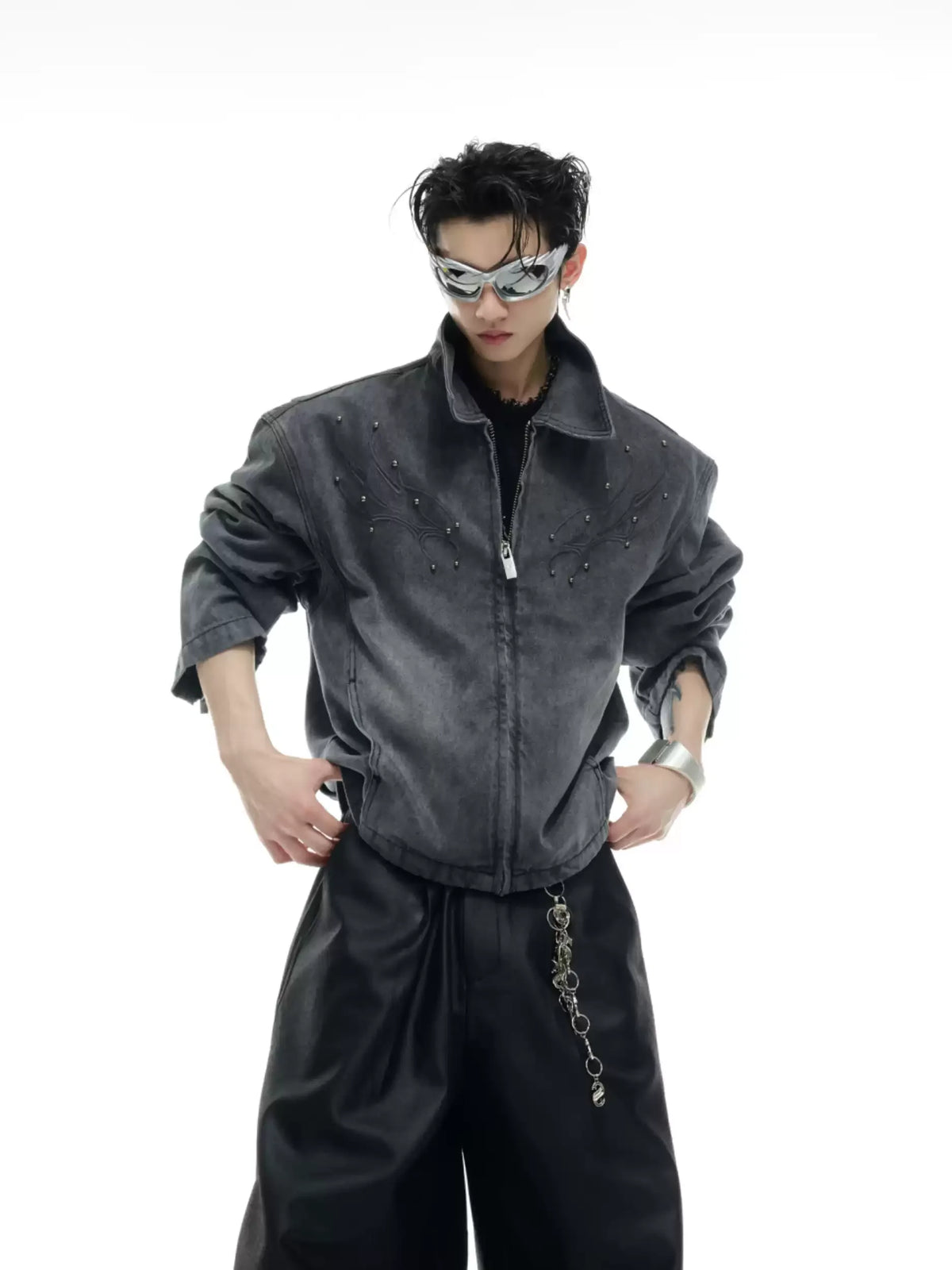 ジャケット・アウター archive black coating denim jacket opium Opium Denim Jacket. Silver Embroidery, Cropped. | Fūga Studios