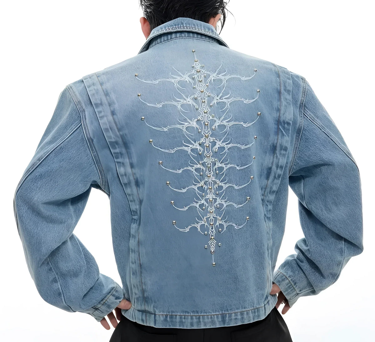 コーティングデニム　ジャケット　アーカイブ　opium Opium Denim Jacket. Silver Embroidery, Cropped. | Fūga Studios
