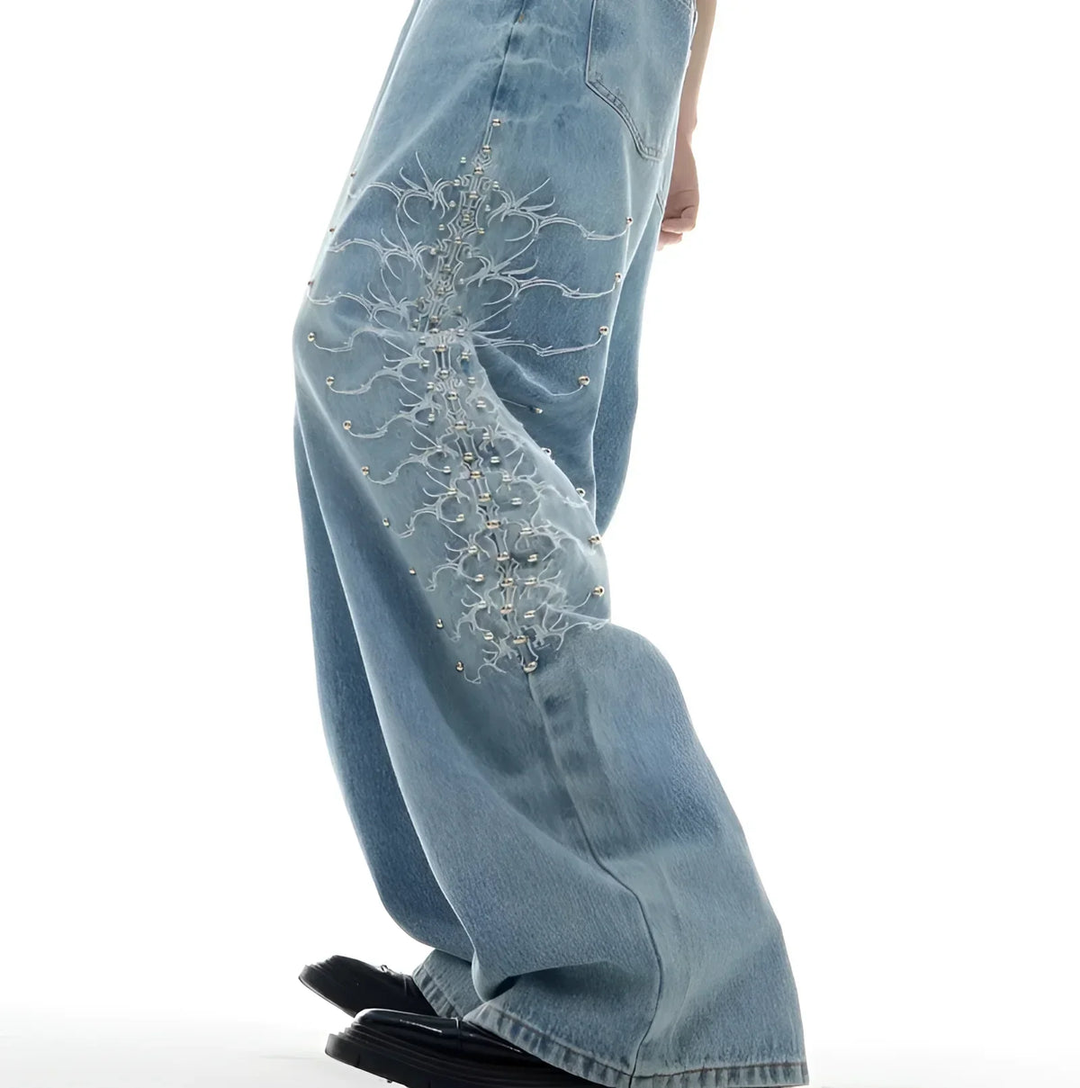 Opium Wide-Leg Jeans. Studs, High Waist. | Fūga Studios