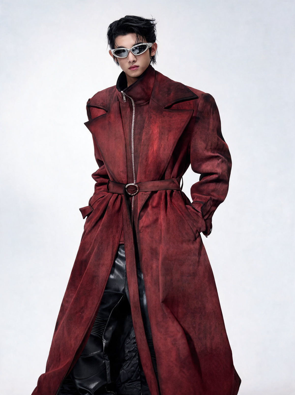 Opium Suede Trench Coat Rot - Fuga Studios