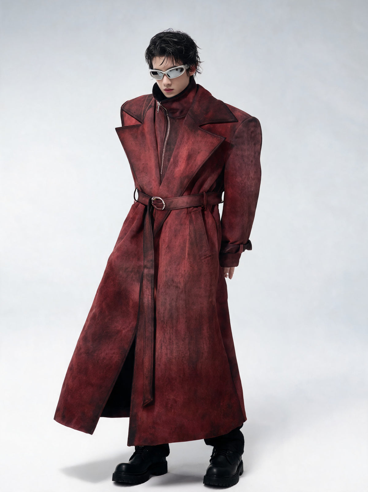 Opium Suede Trench Coat Rot - Fuga Studios