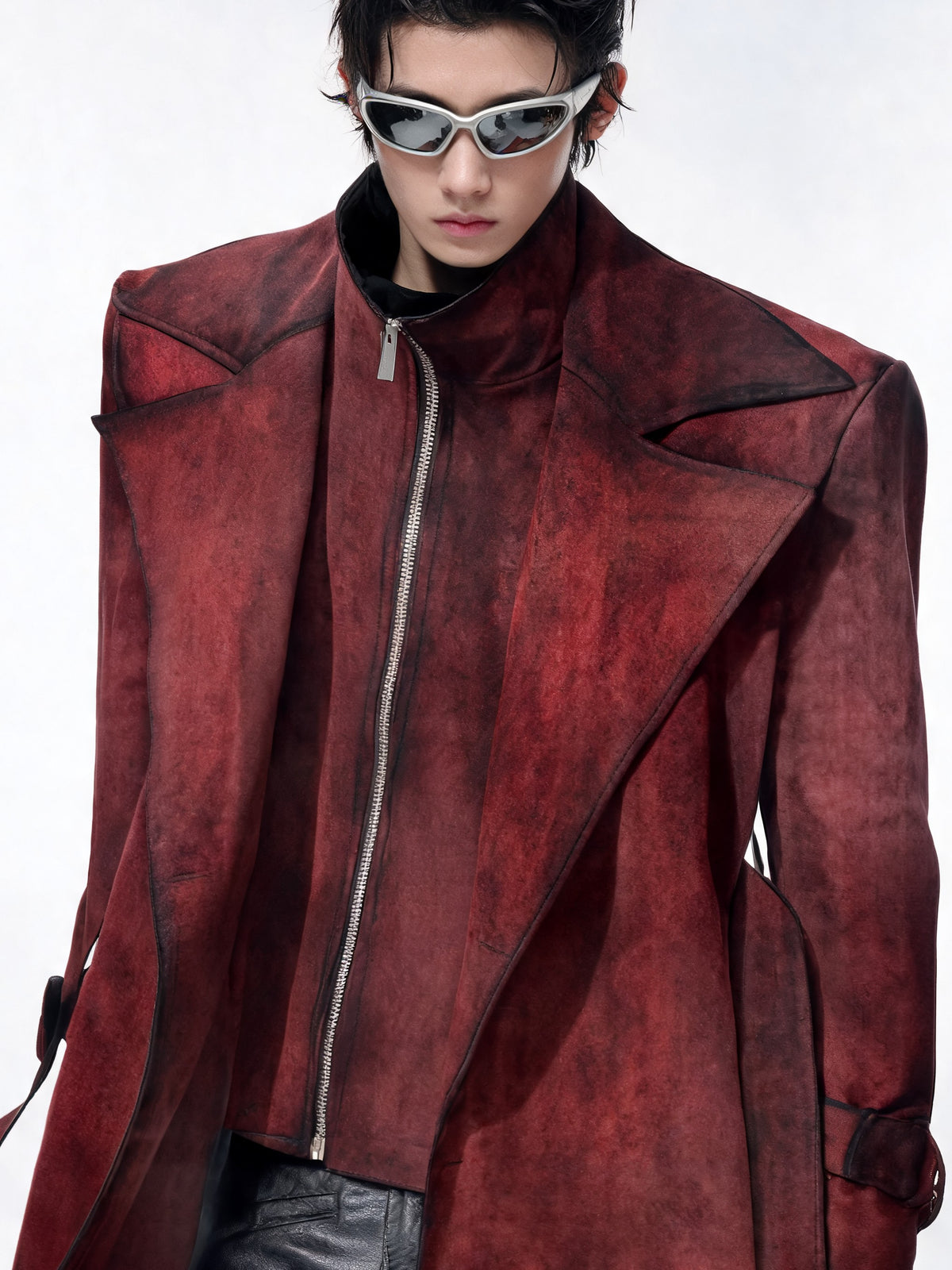 Opium Suede Trench Coat Rot - Fuga Studios