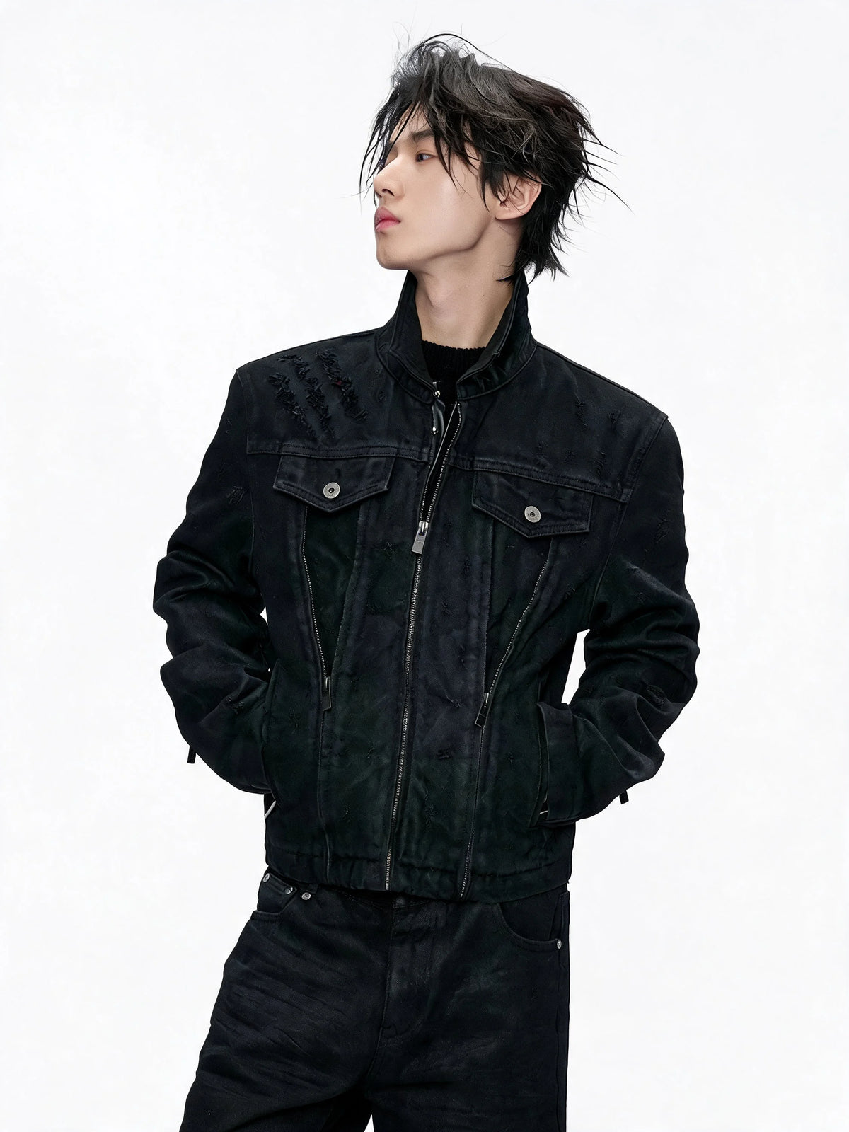 Opium Waxed Denim Jacket Schwarz - Fuga Studios