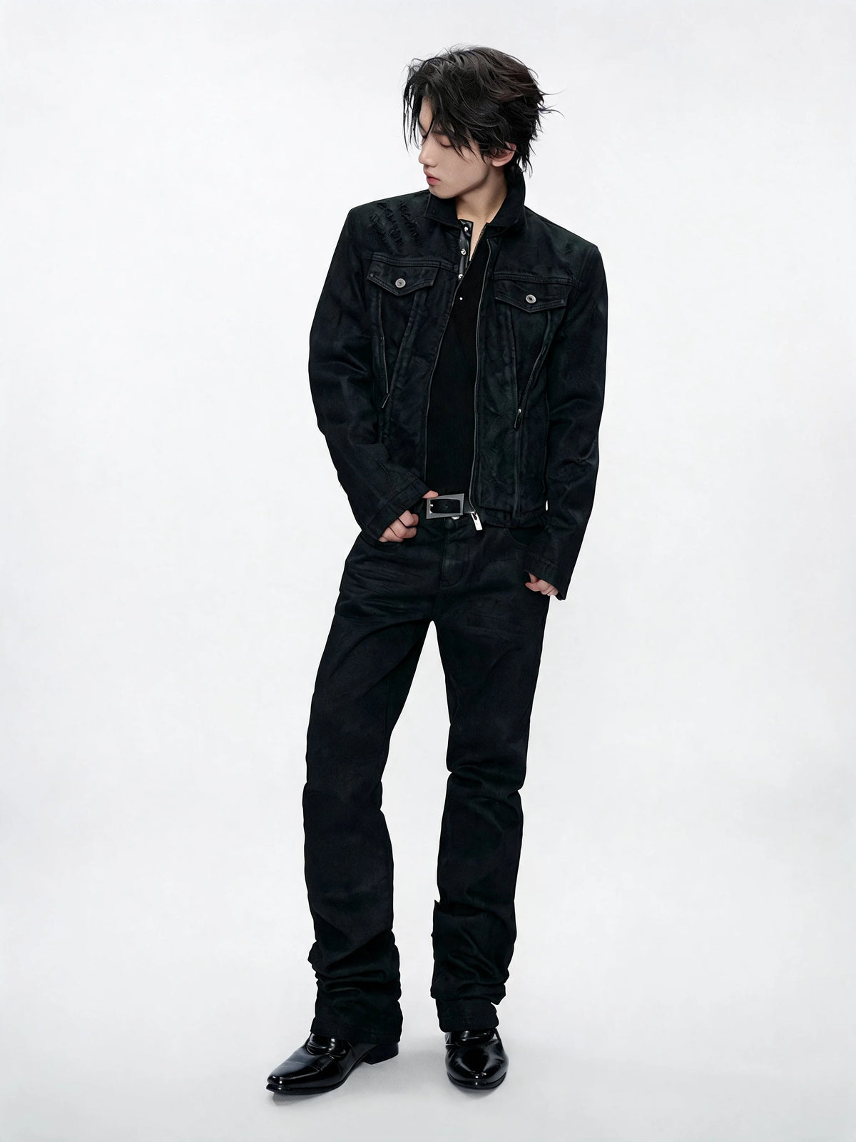 Opium Waxed Denim Jacket Schwarz - Fuga Studios