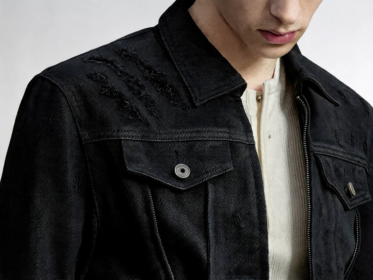 Opium Waxed Denim Jacket Schwarz - Fuga Studios