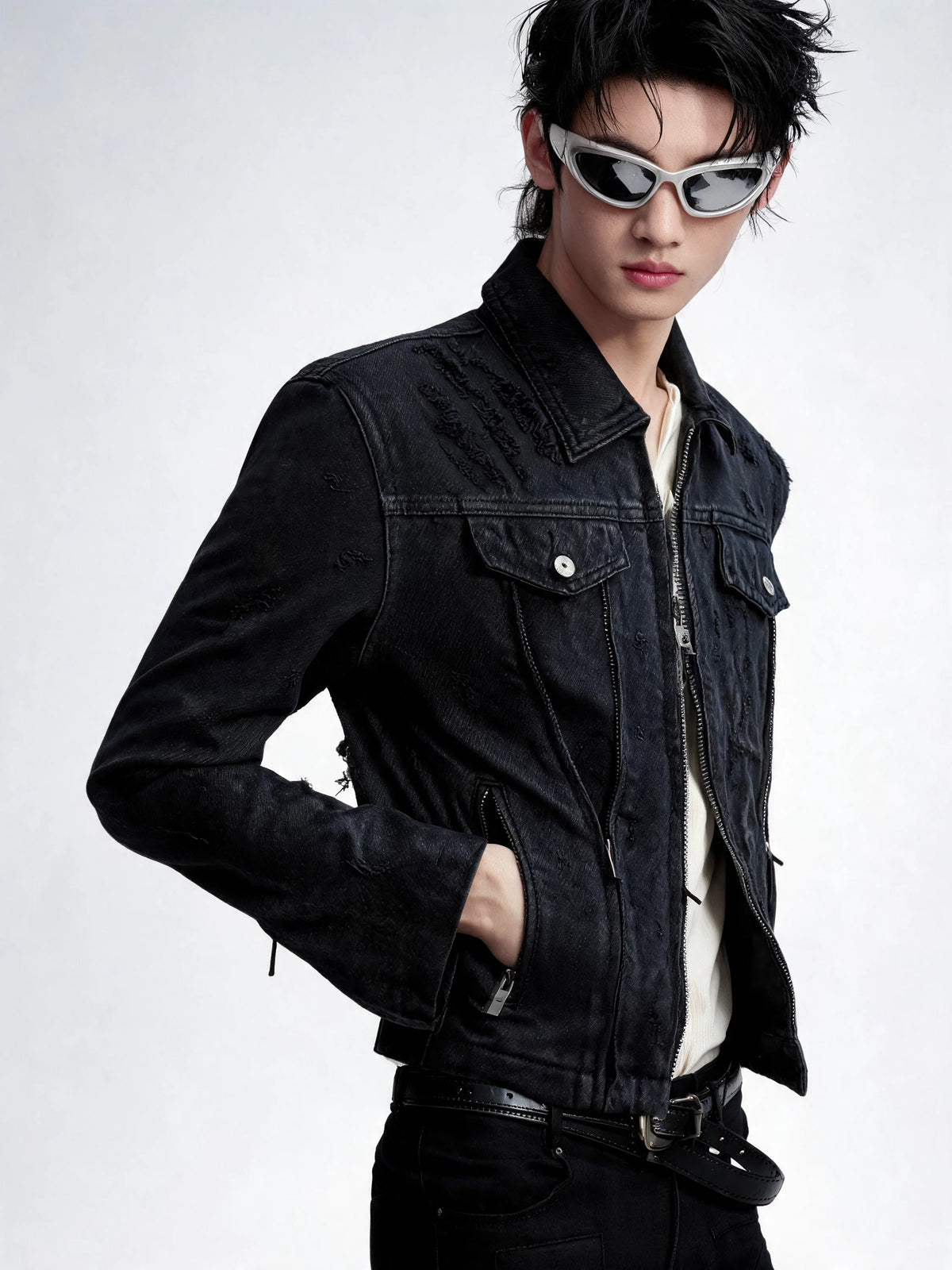 Opium Waxed Denim Jacket Schwarz - Fuga Studios