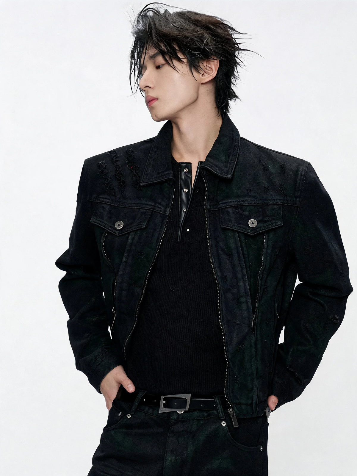 Opium Waxed Denim Jacket Schwarz - Fuga Studios