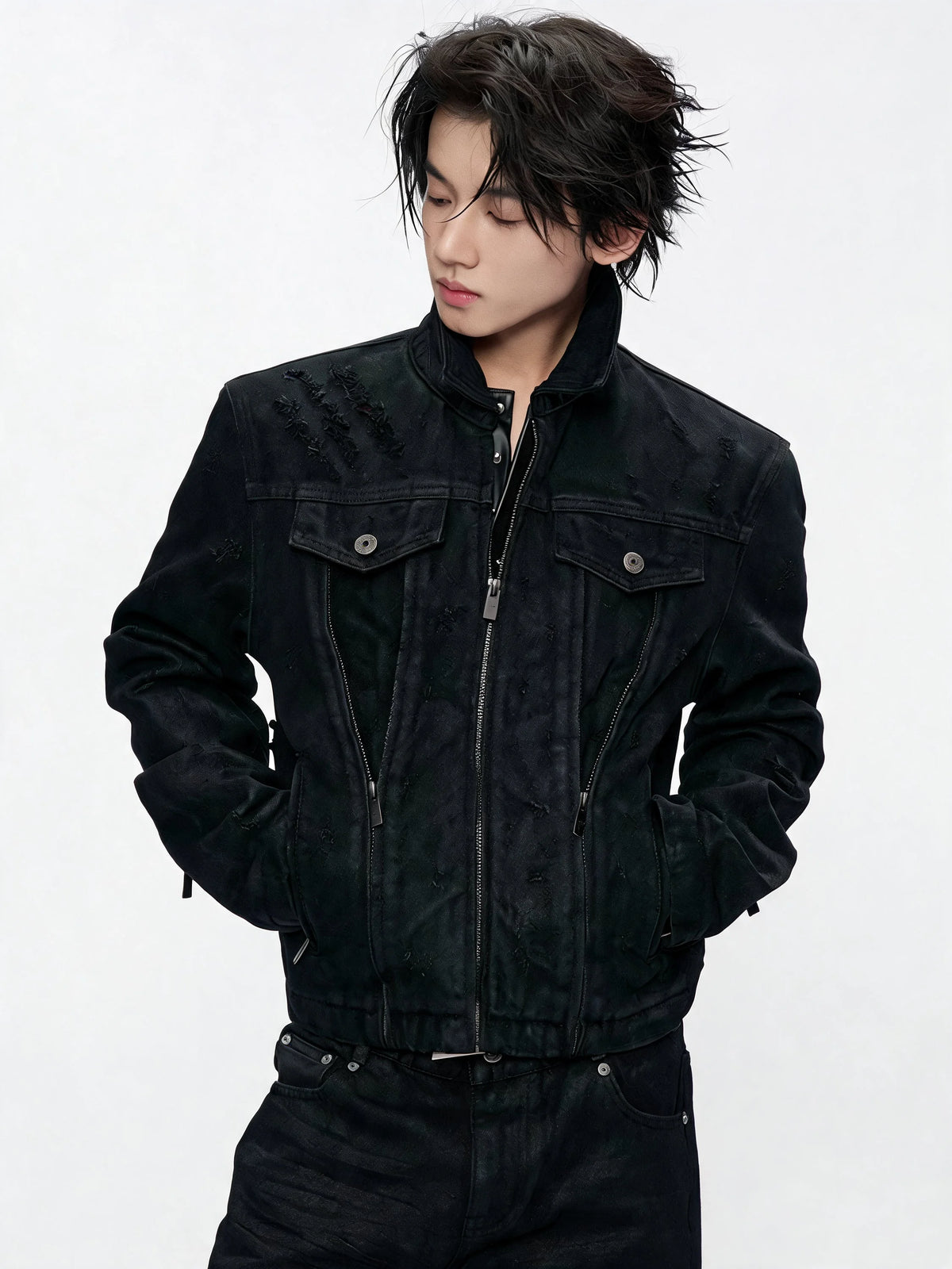 Opium Waxed Denim Jacket Schwarz - Fuga Studios