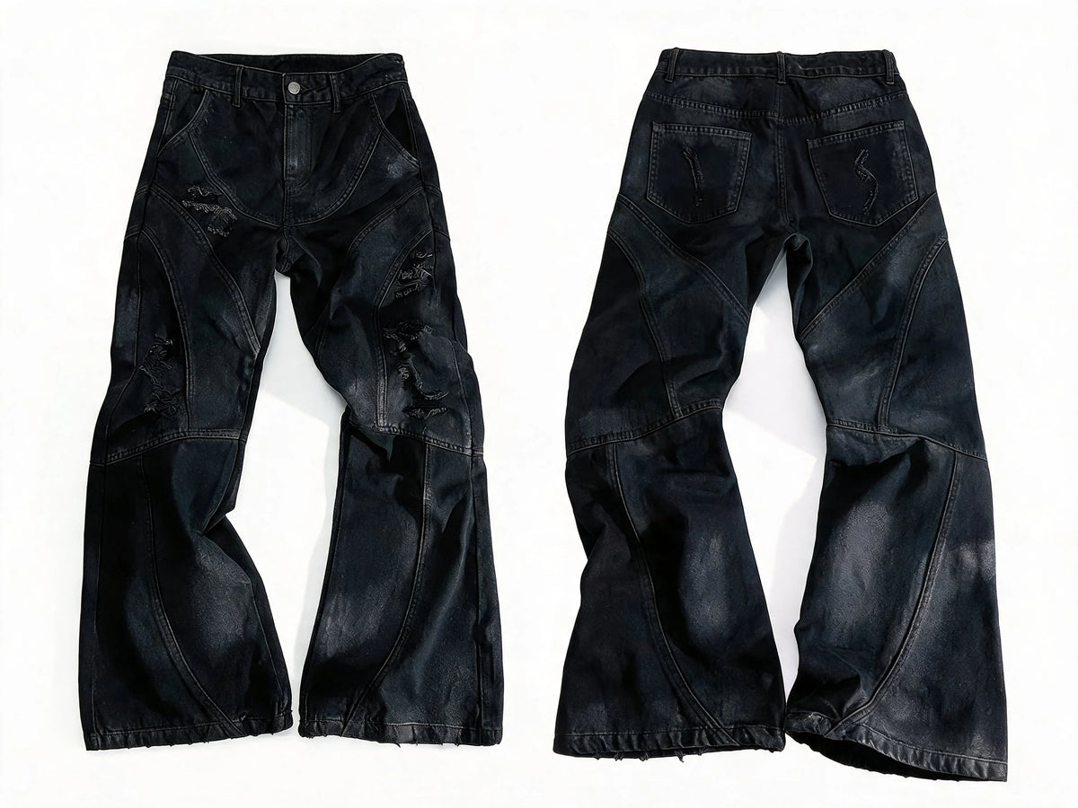 Opium Waxed Patchwork Jeans Schwarz - Fuga Studios