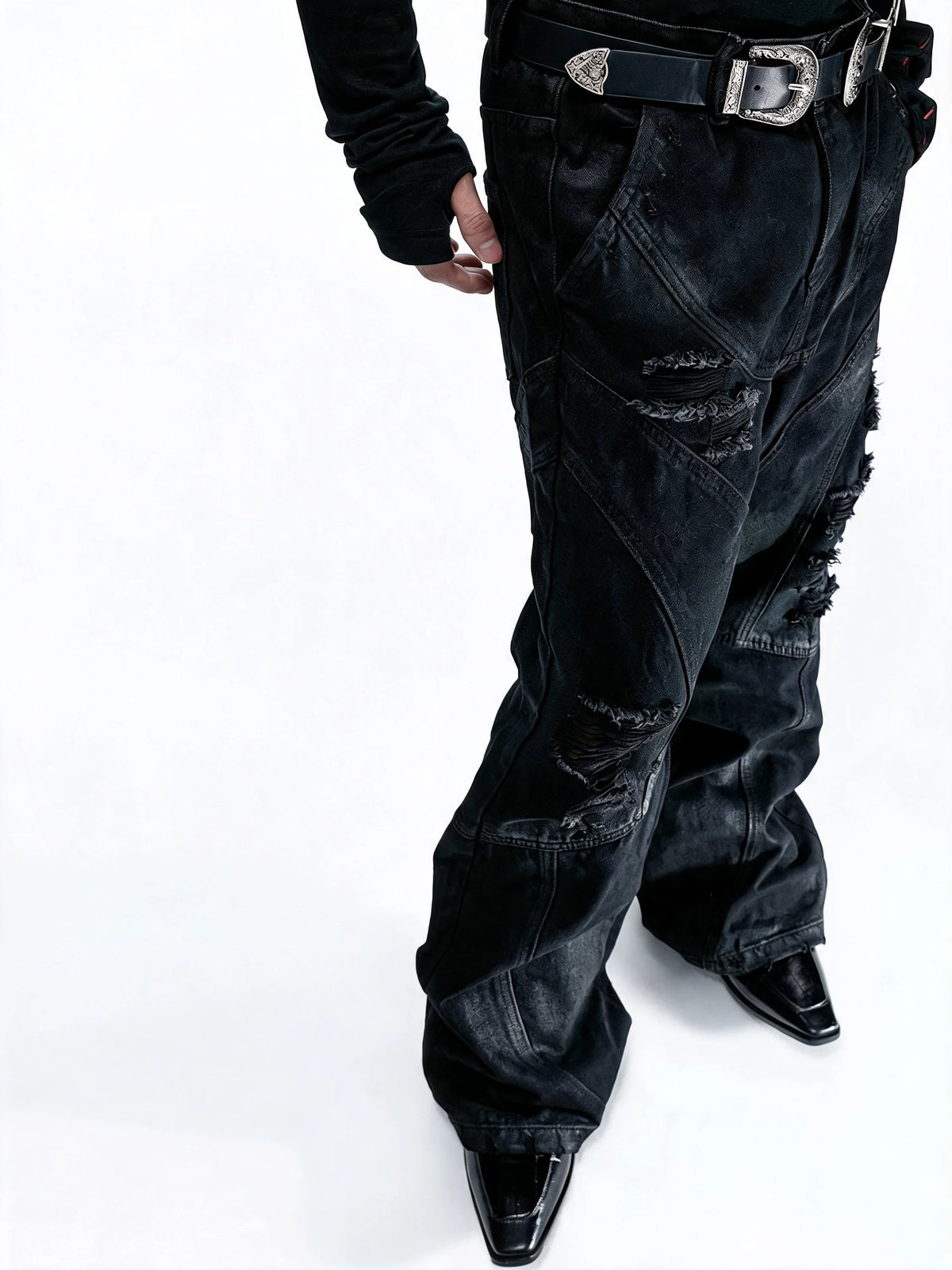 Opium Waxed Patchwork Jeans Schwarz - Fuga Studios