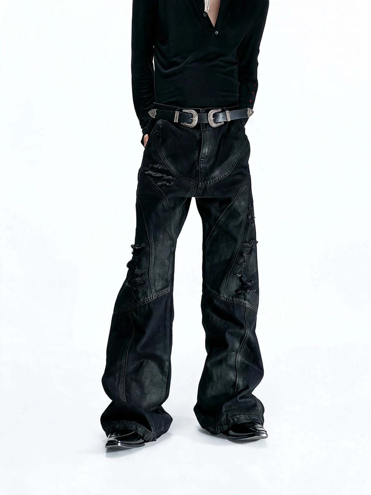 Opium Waxed Patchwork Jeans Schwarz - Fuga Studios
