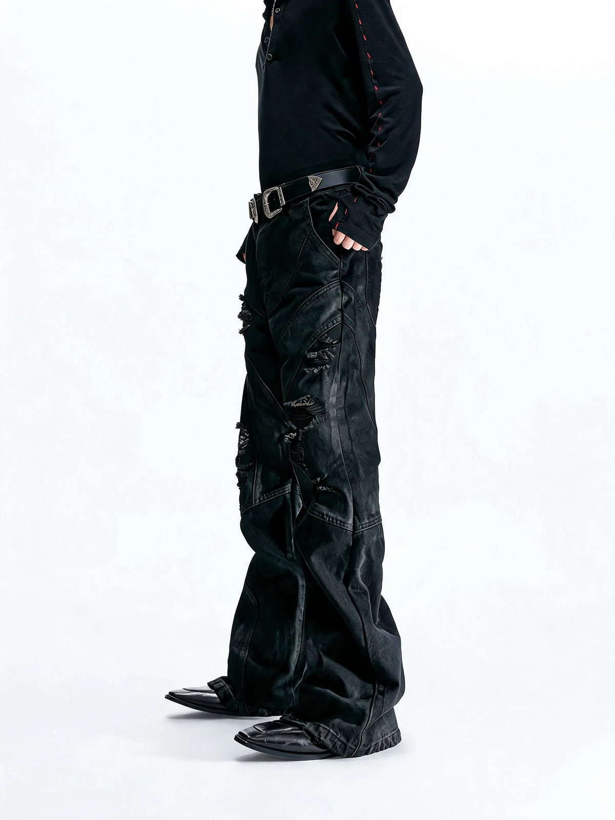 Opium Waxed Patchwork Jeans Schwarz - Fuga Studios