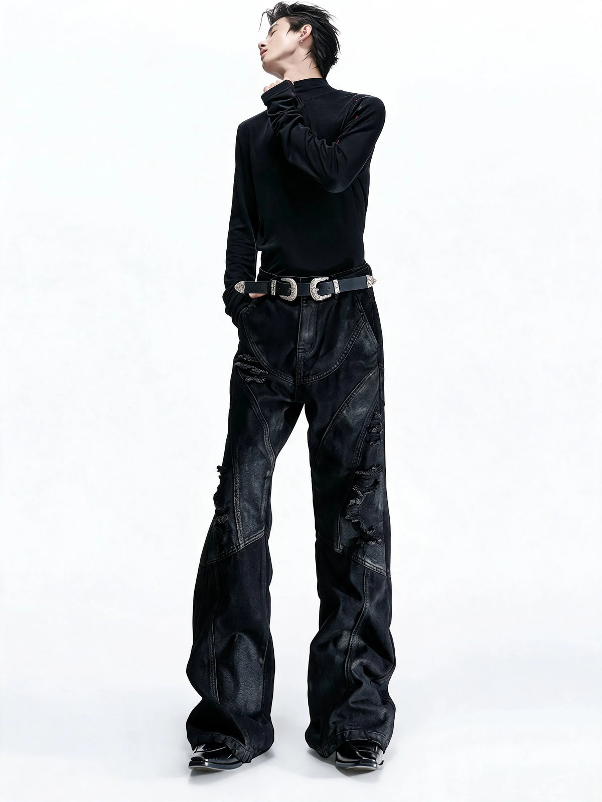 Opium Waxed Patchwork Jeans Schwarz - Fuga Studios