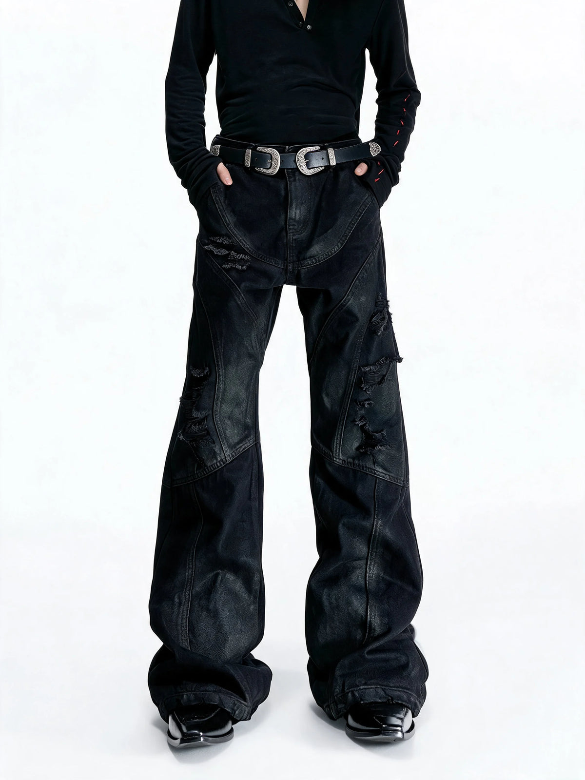 Opium Waxed Patchwork Jeans Schwarz - Fuga Studios