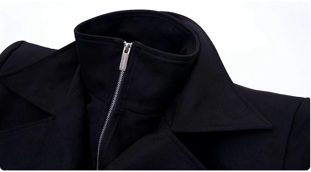 Opium Zip Collar Coat Schwarz - Fuga Studios