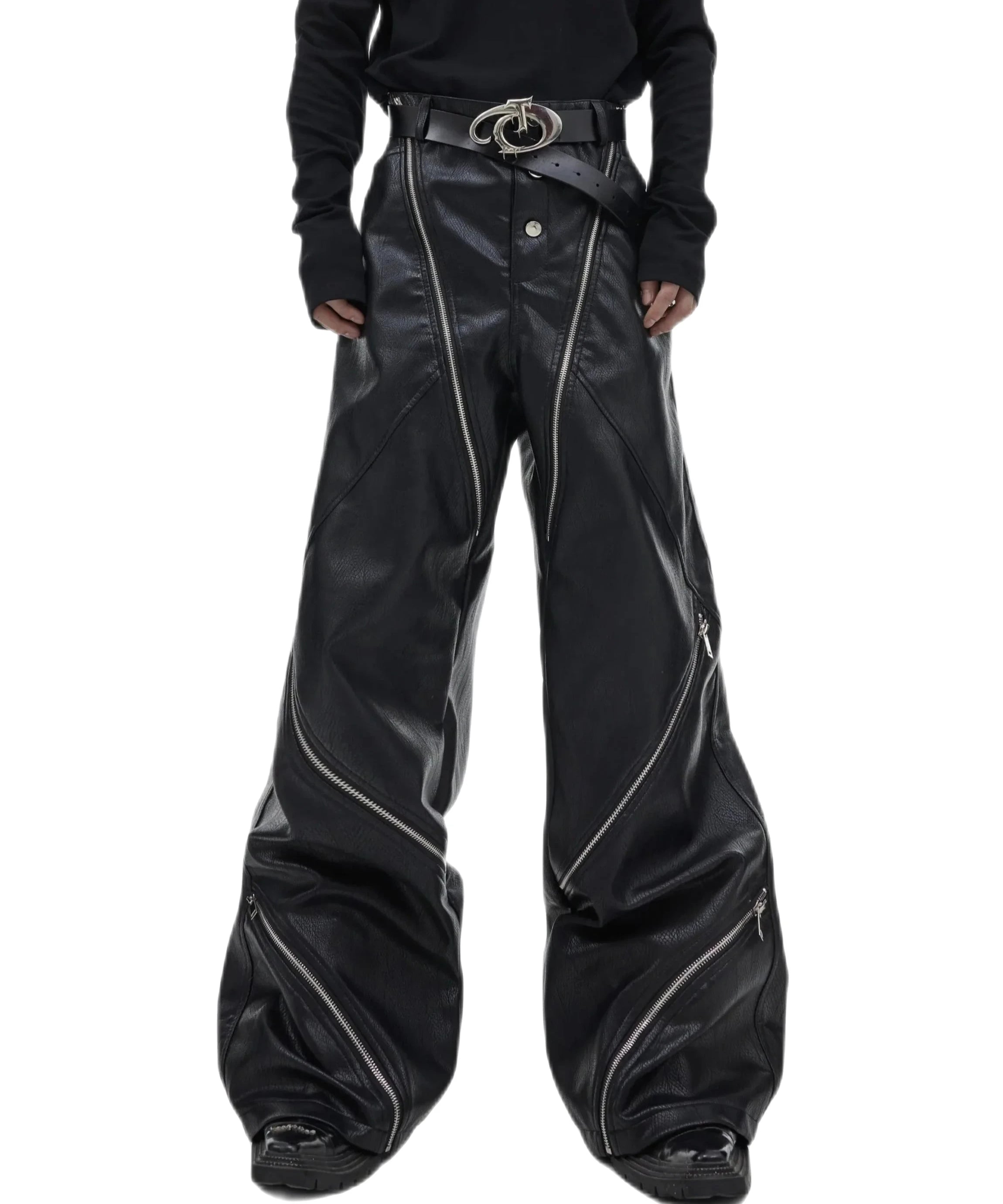 Opium Zipper Leather Pants - Fuga Studios