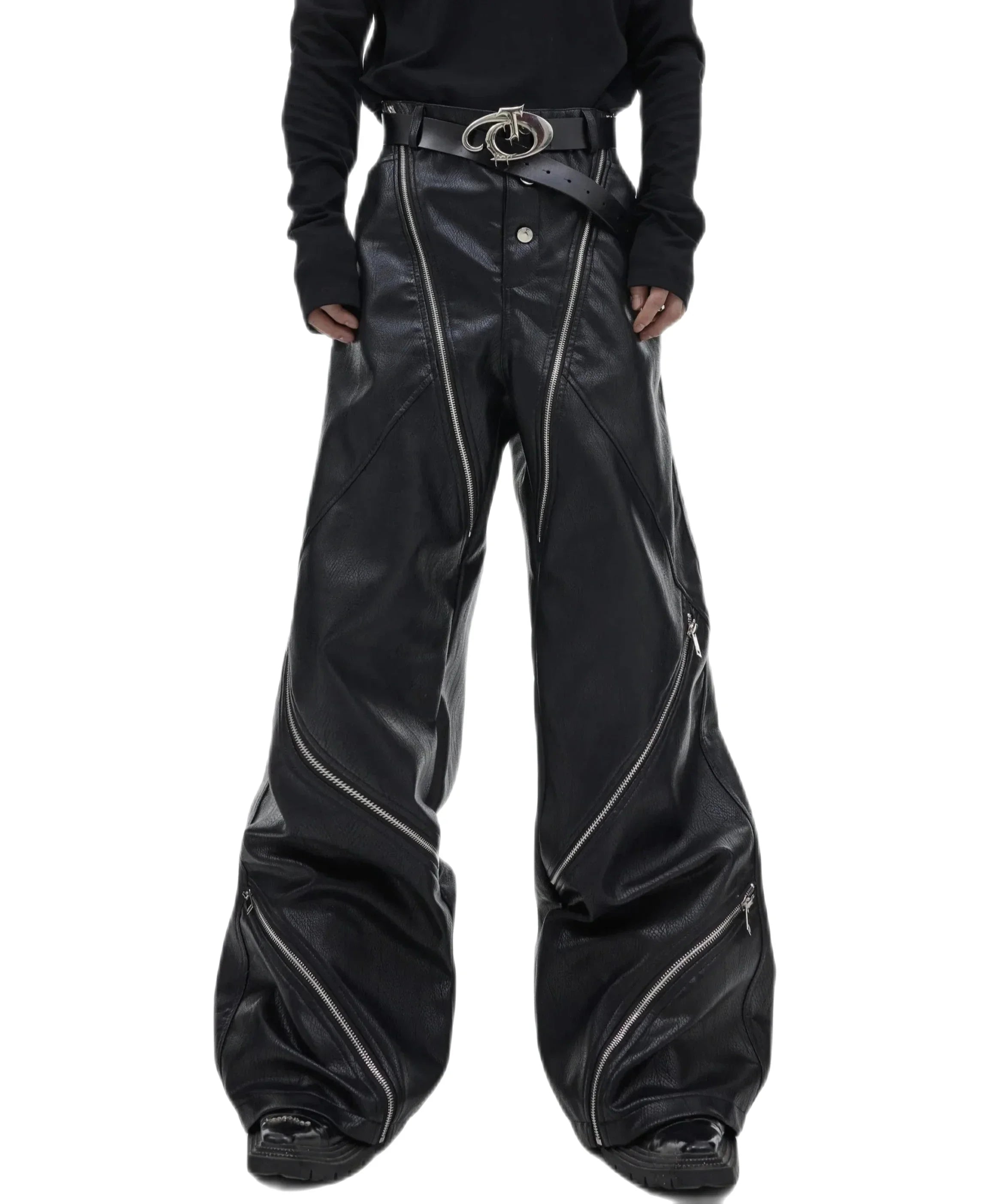 Opium Zipper Leather Pants - Fuga Studios