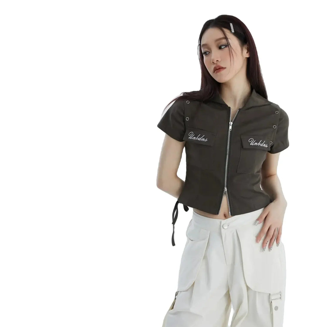 Streetwear Girls Zipper Crop Top Shirt - Fuga Studios
