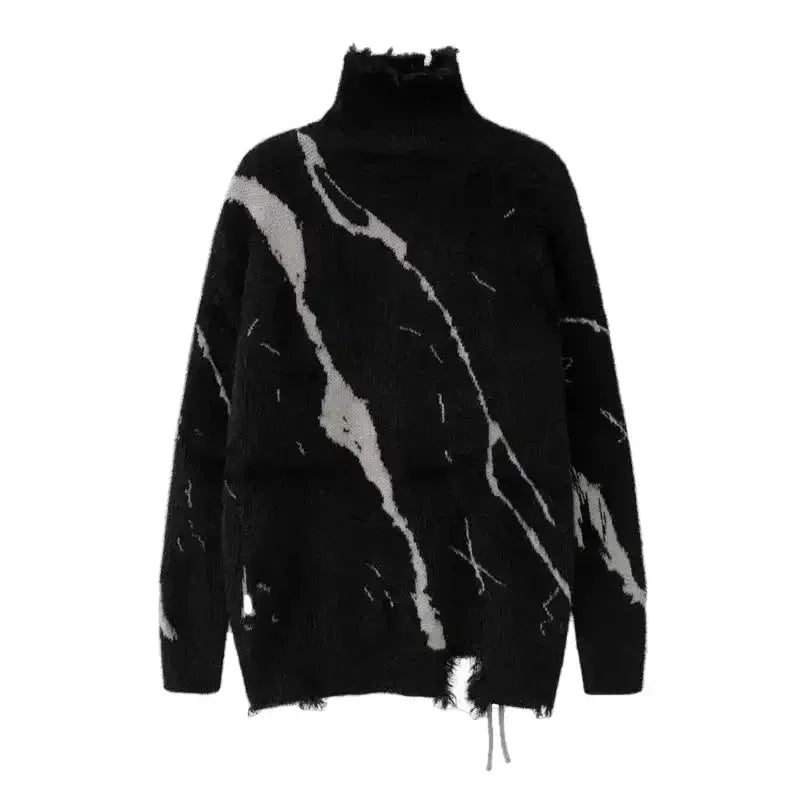 Streetwear Knotted Splash Turtleneck Sweater - Fuga Studios