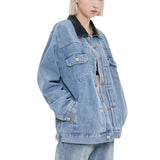 Streetwear Unisex Made Extreme Contrast Collar Denim Jacket