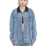 Streetwear Unisex Made Extreme Contrast Collar Denim Jacket