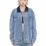 Streetwear Unisex Made Extreme Contrast Collar Denim Jacket