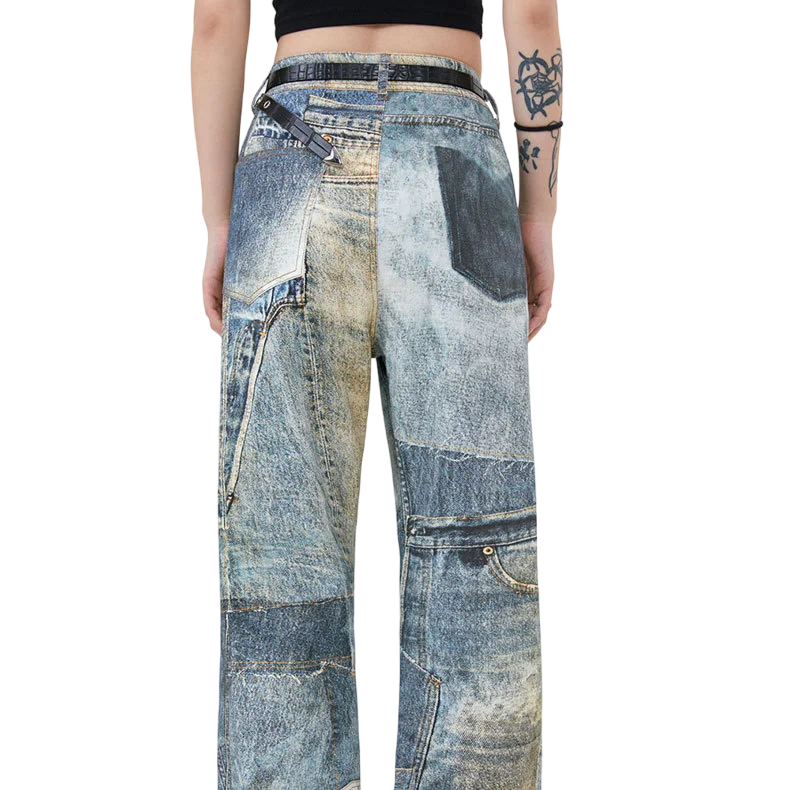 Streetwear Unisex Printed Denim Pants - Fuga Studios