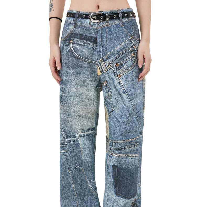 Streetwear Unisex Printed Denim Pants - Fuga Studios