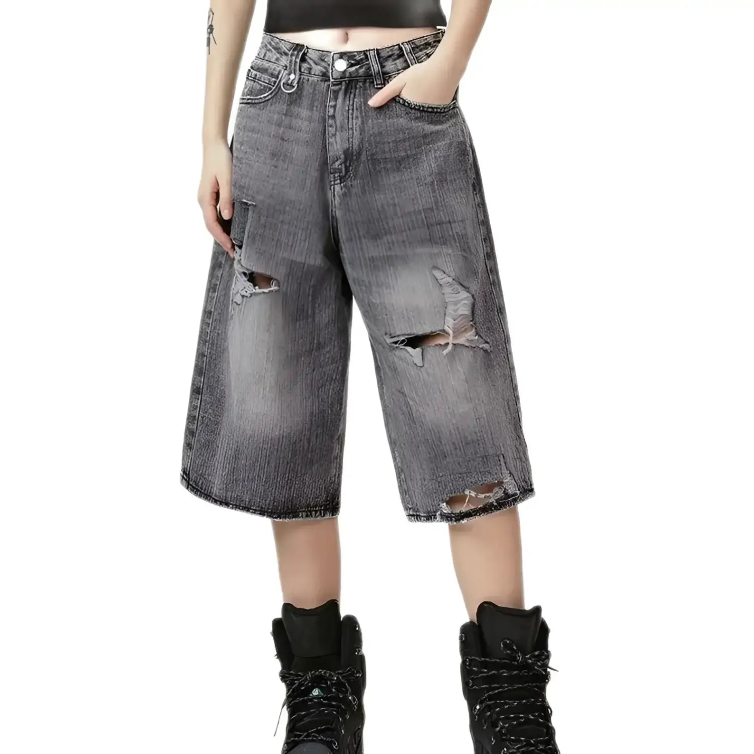 스트리트웨어 유니섹스 찢어진 반바지