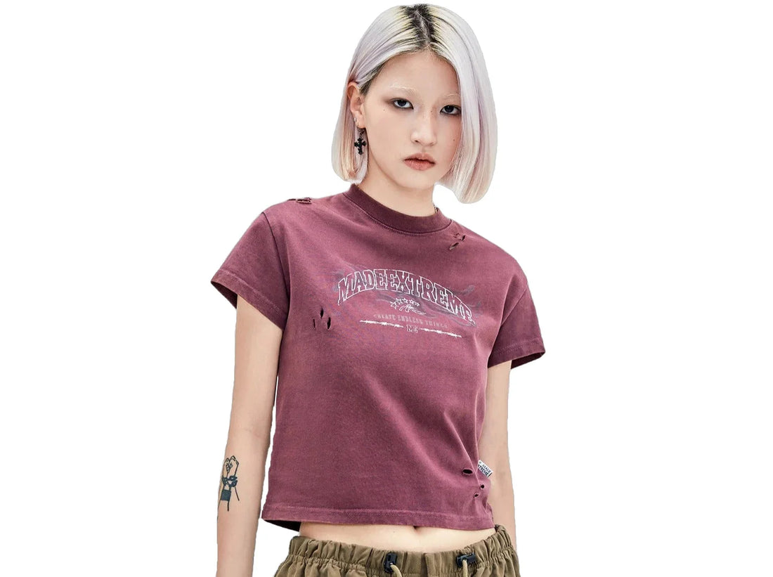 Compre Preto Gótico Estética Vintage Crop Top T-shirt Mulheres