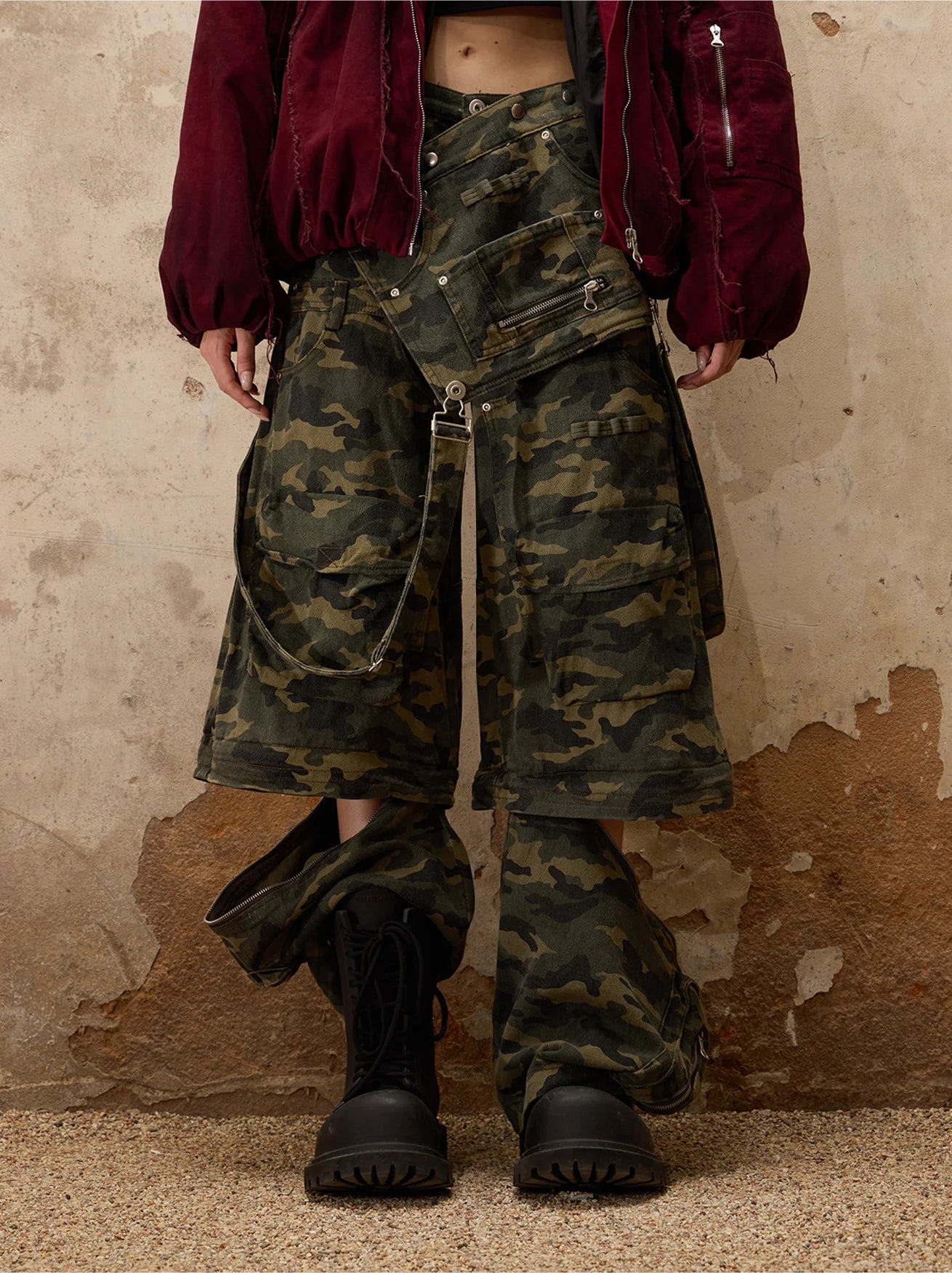 Techwear Camo Convertible Cargo Overalls - Fuga Studios