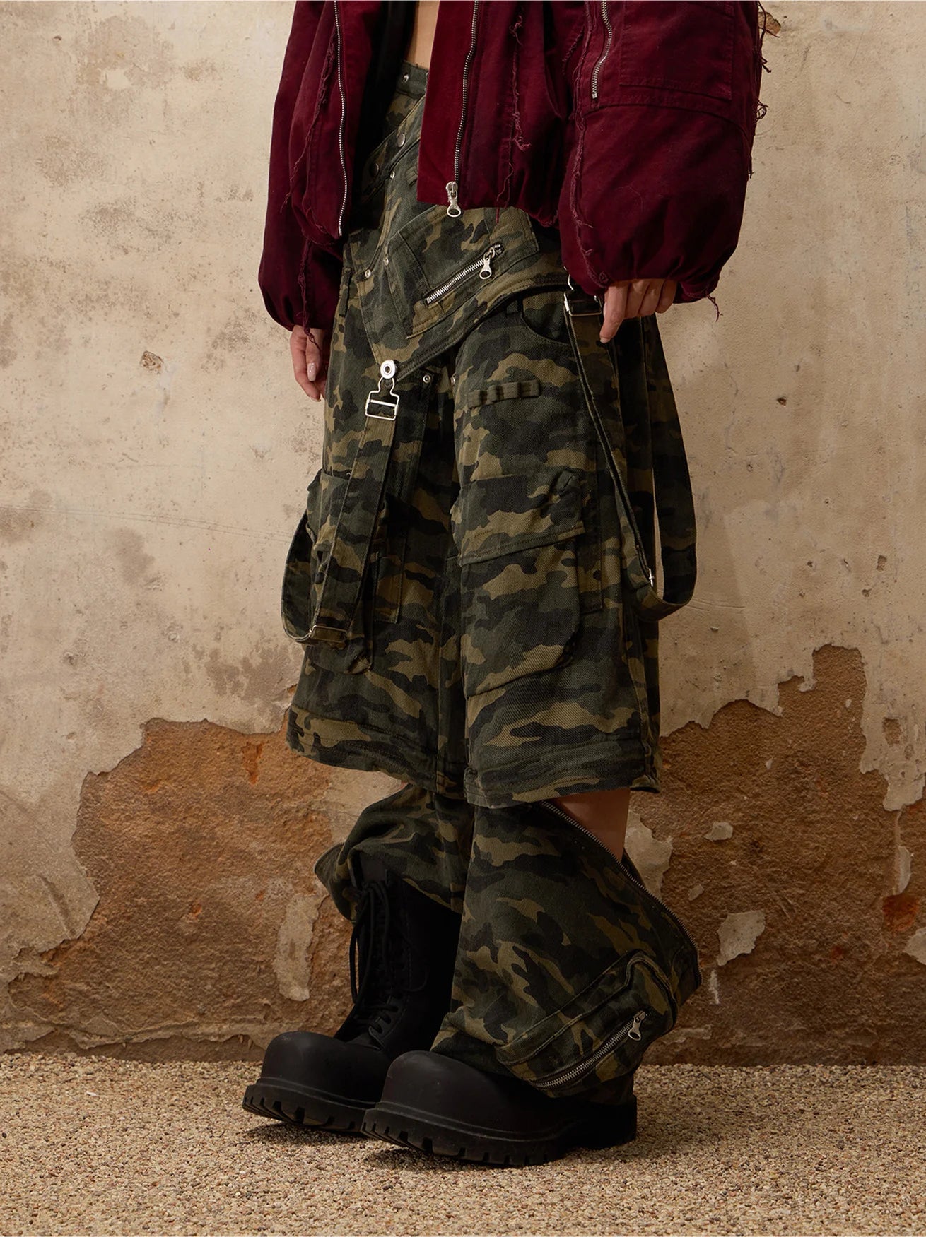 Techwear Camo Convertible Cargo Overalls - Fuga Studios