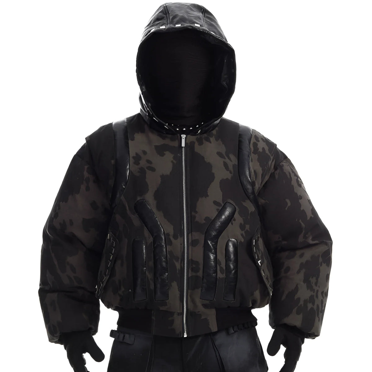 Techwear Camo Leather-Panel Hooded Puffer Jacket | Limited Edition 