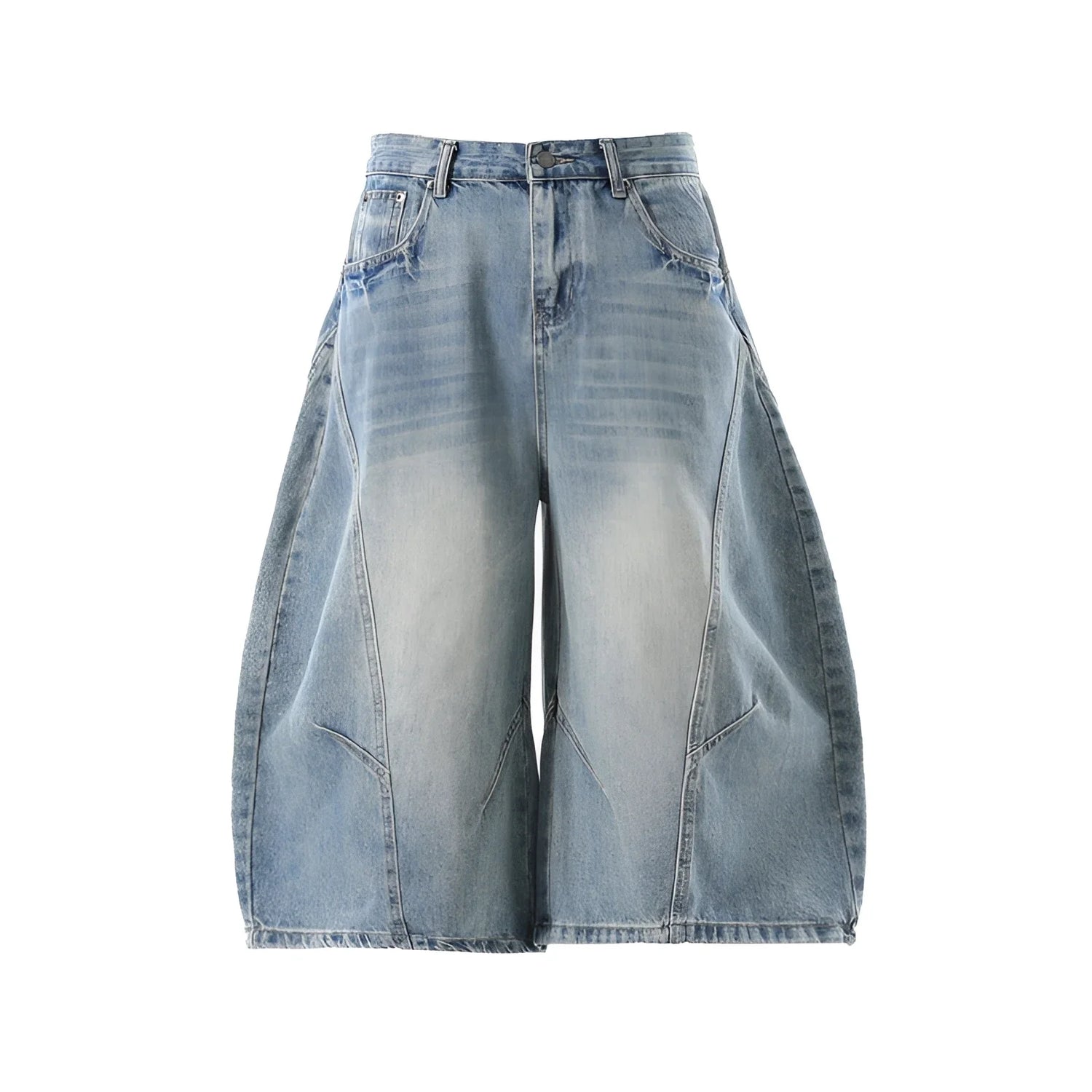 Y2K Barrel-Leg Faded Denim Jorts – Schwarz – Fuga Studios