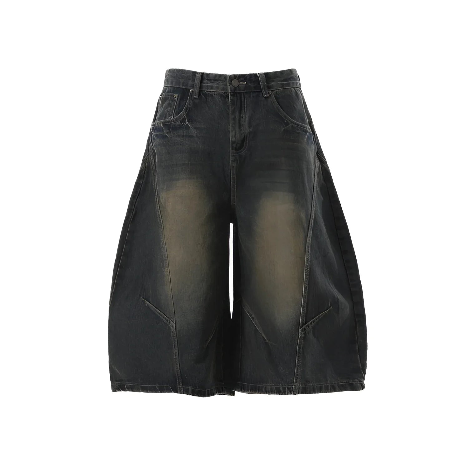 Y2K Barrel-Leg Faded Denim Jorts – Schwarz – Fuga Studios