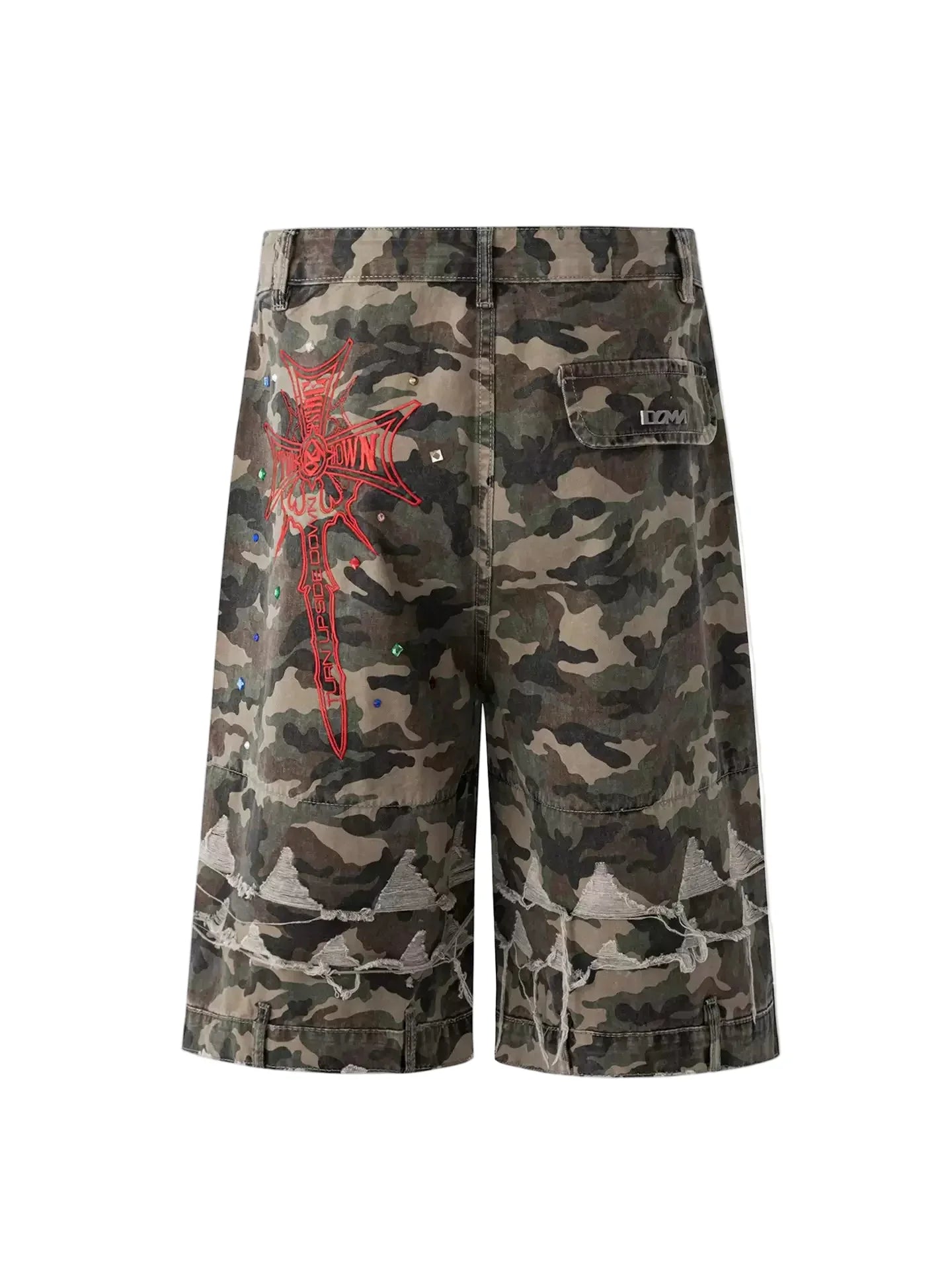 Y2K Camo Sword Emblem Cargo Shorts - Fuga Studios
