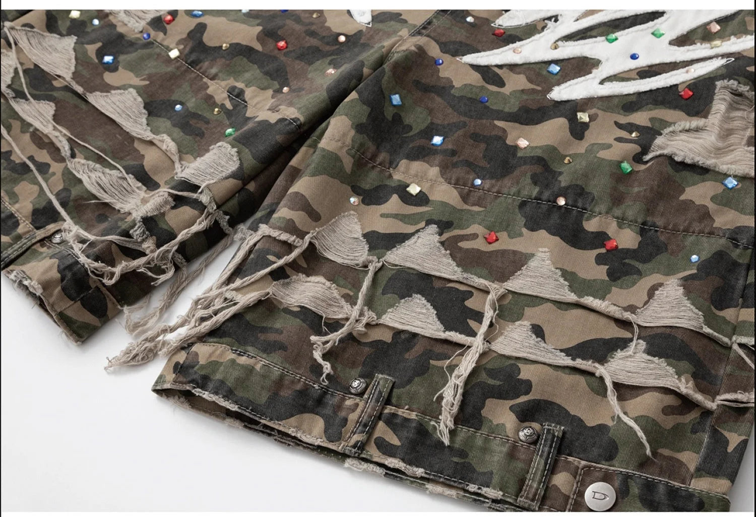 Y2K Camo Sword Emblem Cargo Shorts - Fuga Studios